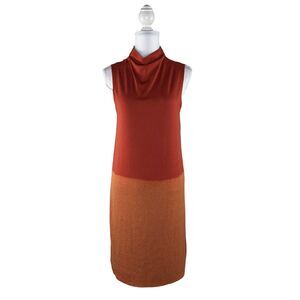 Hem & Thread Sz M Rust Orange Sleeveless Jersey Ombre Mock Neck Midi Dress NEW